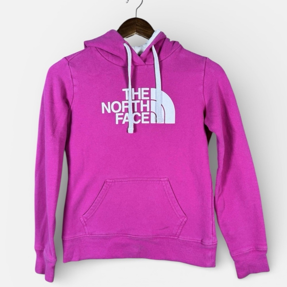 The North Face Hoodie Womens XS Pink Logo Pullover Fleece Kangaroo Pocket